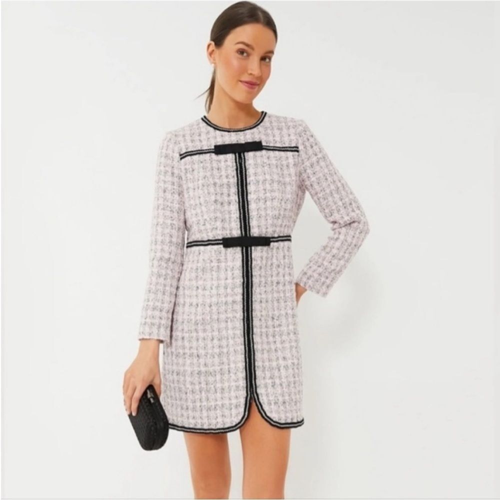Pomander Place Tuckerneck Ivory Bow Brigitta Long Sleeve Tweed Dress Size Large